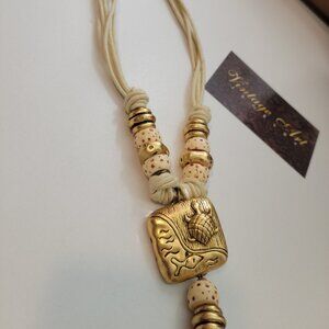 Multi Strand Necklace with Enamel Turtle focus Center Pendant 1980's Hand Made